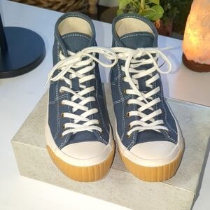 J Crew Blue High-Top Sneakers with White Laces